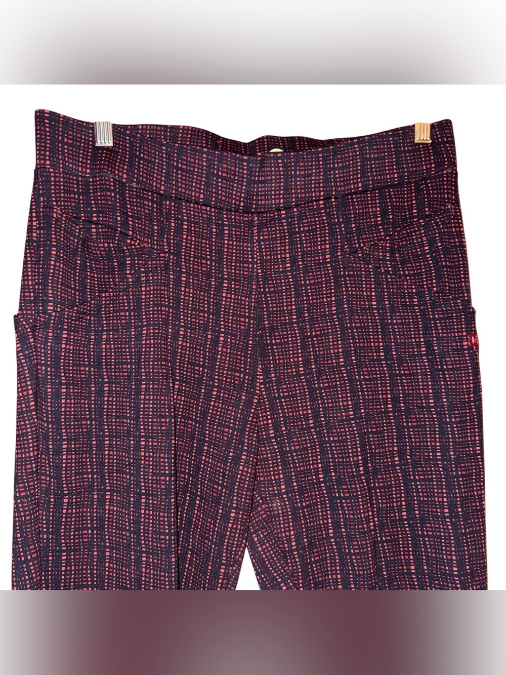 BETABRAND Journey 6 Pocket Skinny Dress Pants Neo Plaid Black Red Size LP - Picture 7 of 16